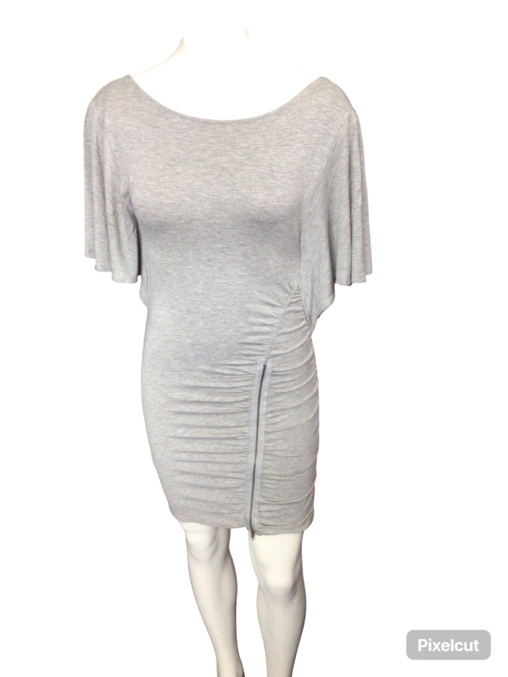 bebe Light Gray Ruched Side-Zip Mini Dress size small
